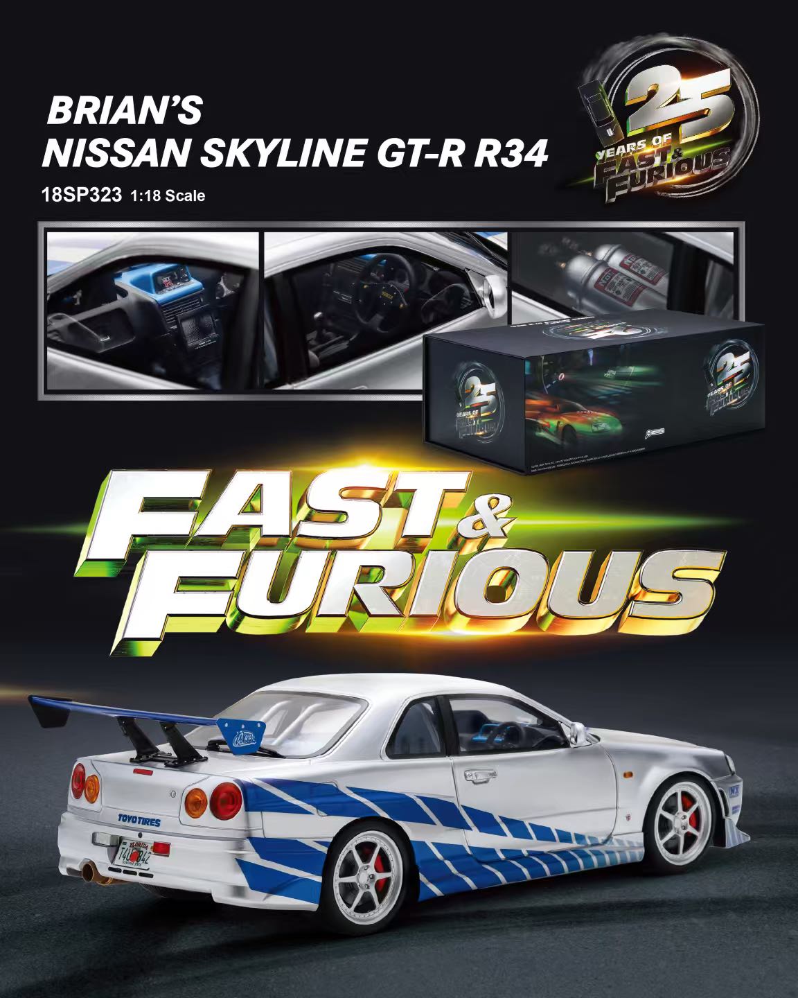 1/18 Brians Nissan GT-R R34 Fast and Furious - Spark Models  -  SPA 18SP323