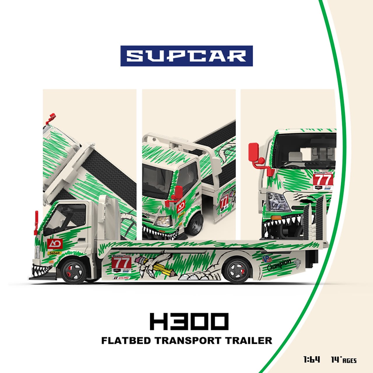 1/64 - 300 series flatbed trailer Custom Tow Truck Tyrannosaurus (Sketchy) - Supcar