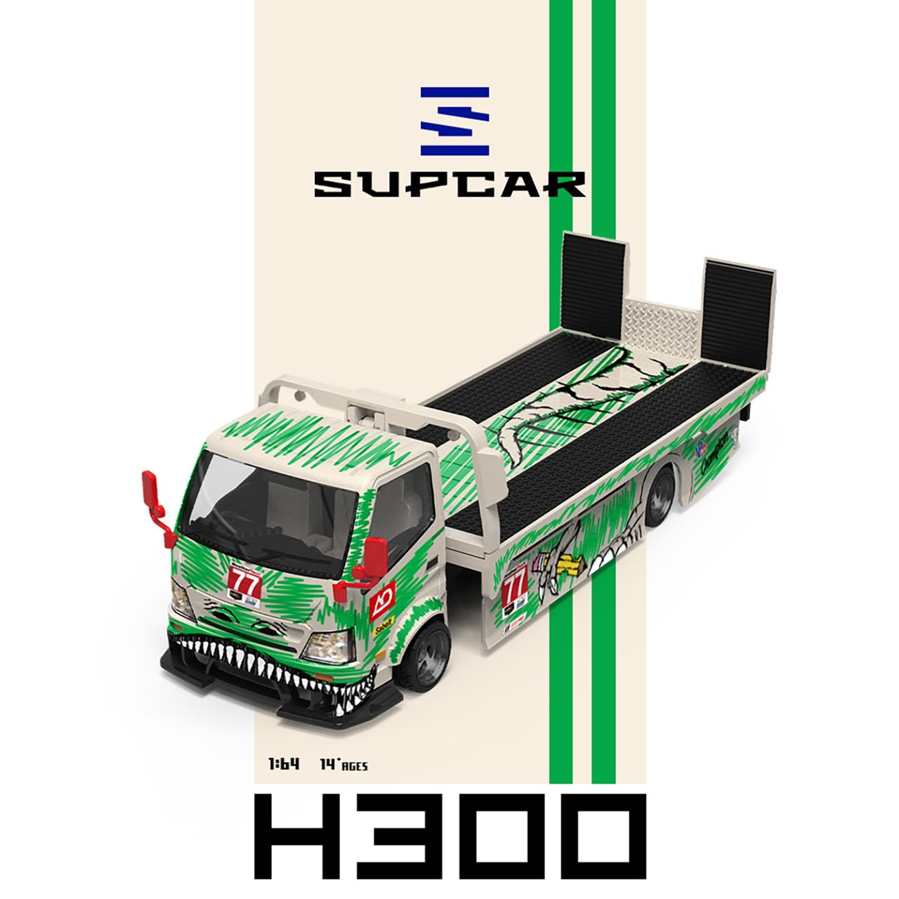 1/64 - 300 series flatbed trailer Custom Tow Truck Tyrannosaurus (Sketchy) - Supcar