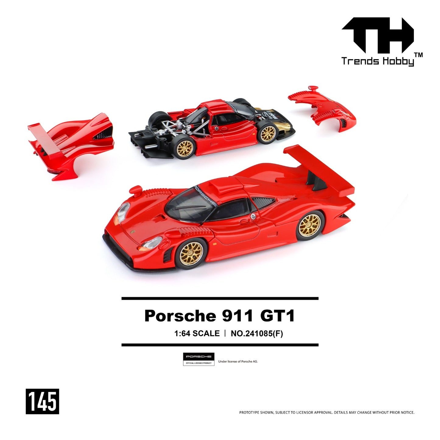 1/64 Porsche 911 GT1 1998 Red  - Trends Hobby - 241085F