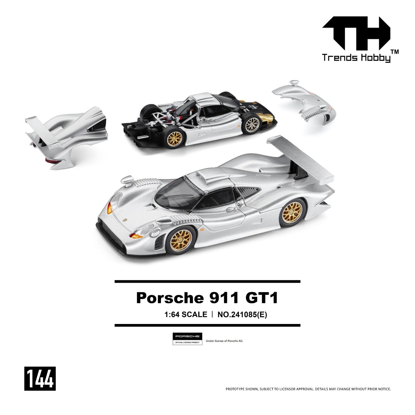 1/64 Porsche 911 GT1 1998 Silver  - Trends Hobby - 241085E