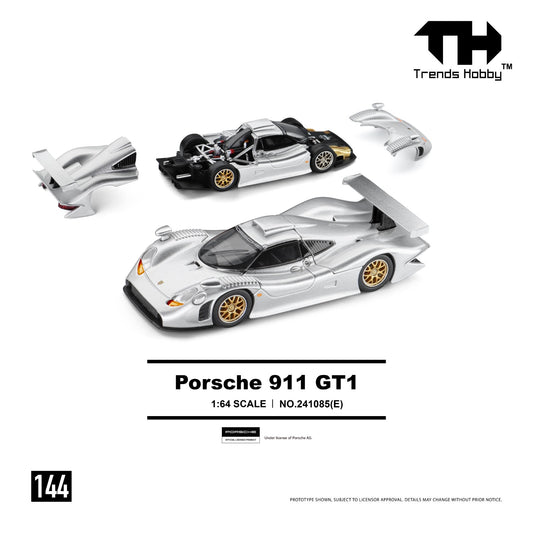 1/64 Porsche 911 GT1 1998 Silver  - Trends Hobby - 241085E