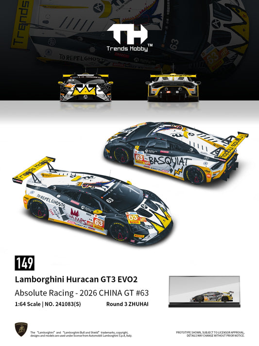 1/64 Lamborghini Huracan GT3 EVO2 Absolute Racing CHINA GT ZHUHAI 2026 #63  - Trends Hobby - 241083S