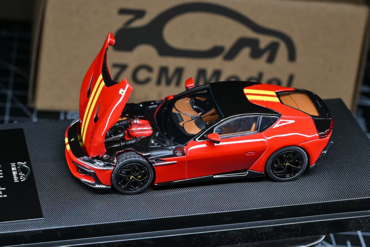 1/64 Ferrari 12 Cilindri Coupe Rosso Corsa/Giallo Modena Racing Livery Stripe Limited - 7cm Models -