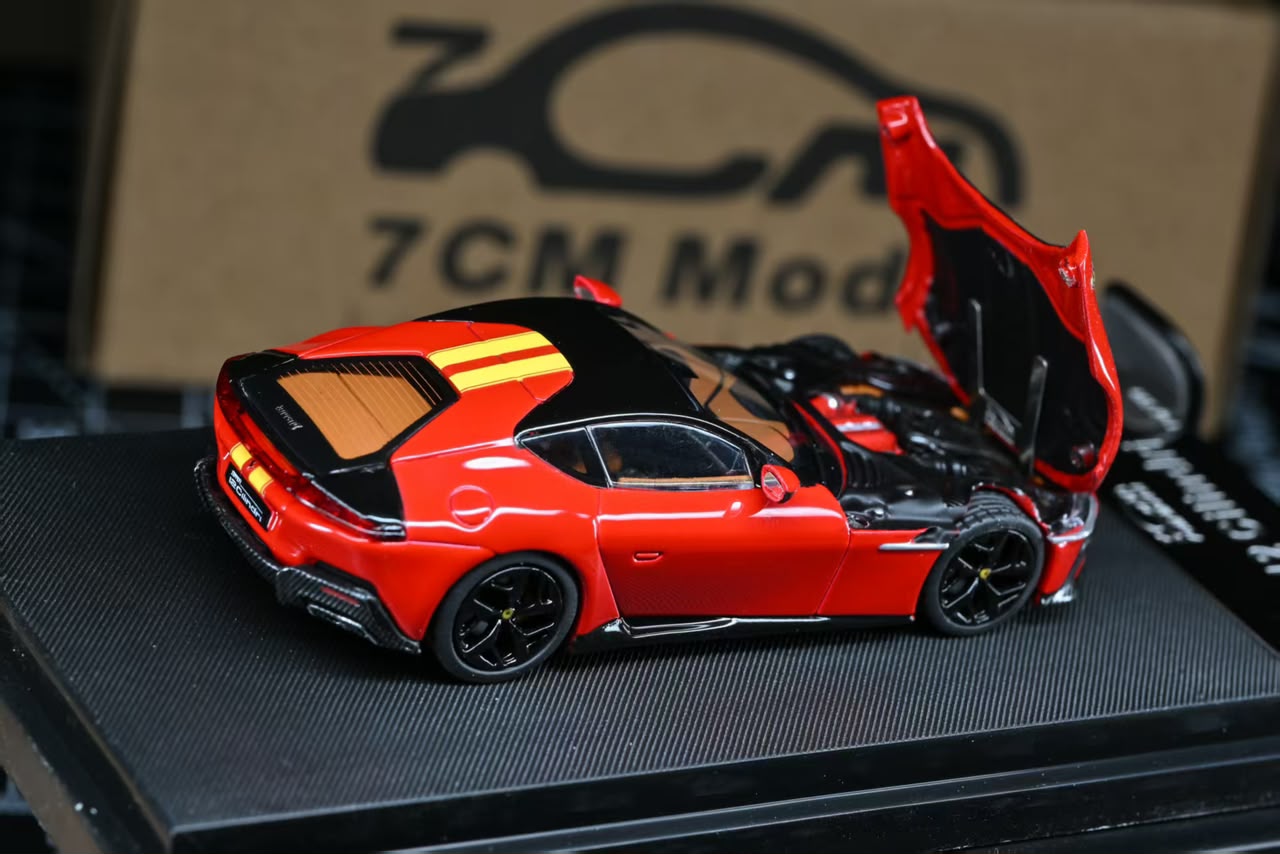 1/64 Ferrari 12 Cilindri Coupe Rosso Corsa/Giallo Modena Racing Livery Stripe Limited - 7cm Models -
