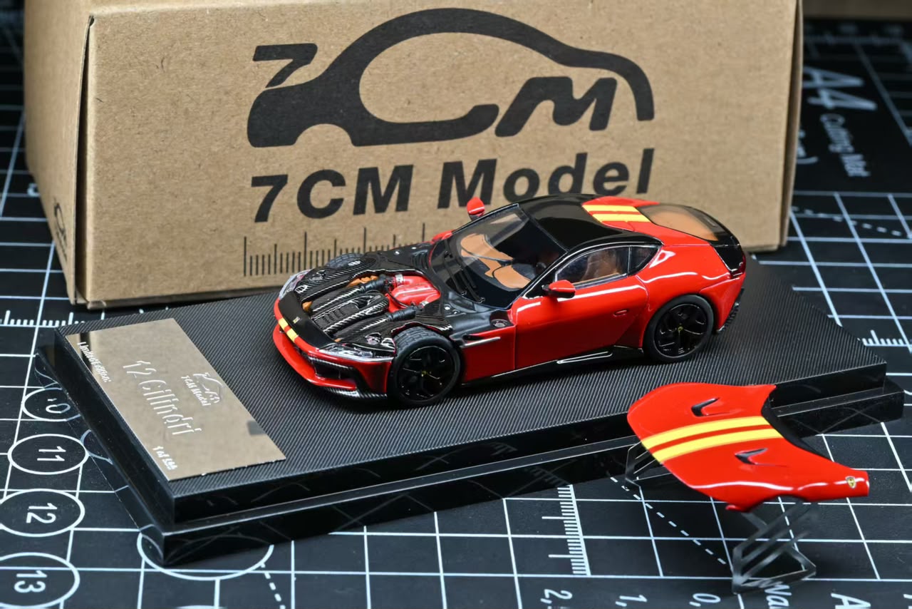 1/64 Ferrari 12 Cilindri Coupe Rosso Corsa/Giallo Modena Racing Livery Stripe Limited - 7cm Models -