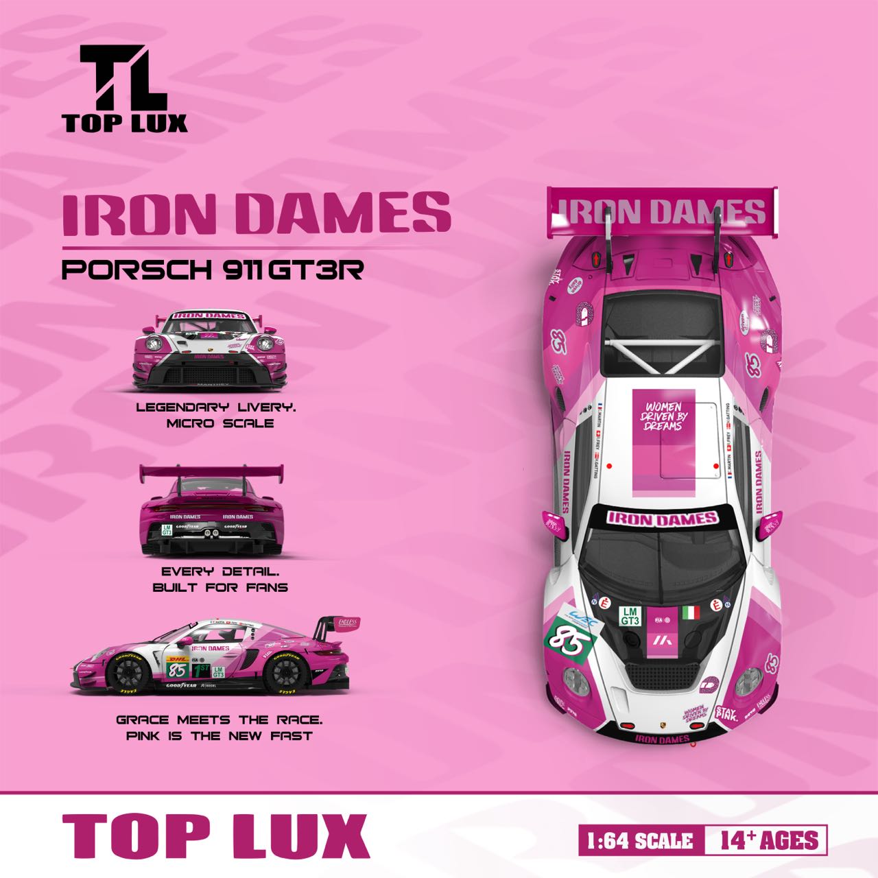 1/64 Porsche 911 GT3 R Iron Dames - TopLux - TL64006