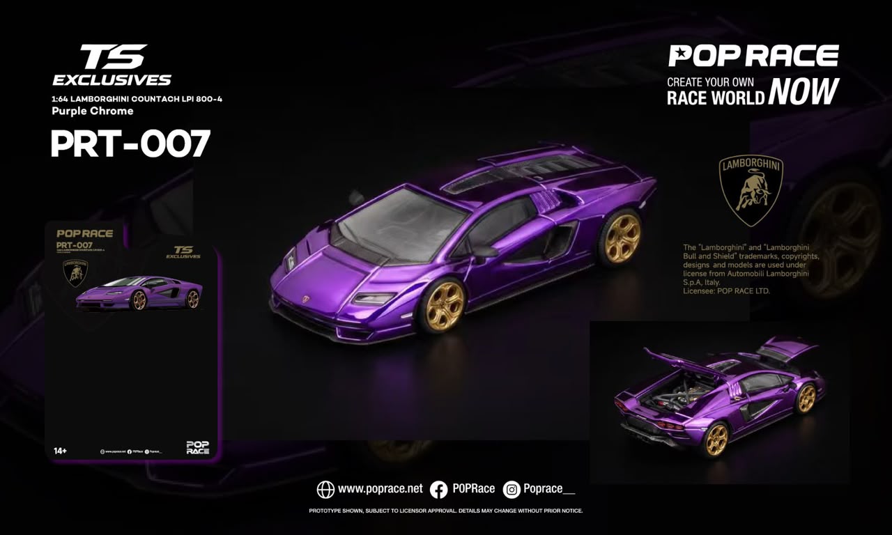 1/64 Countach LPI800-4 - *Tokyo Station Exclusives*, - Electroplated Purple Chrome Purple - Pop Race - PRT007