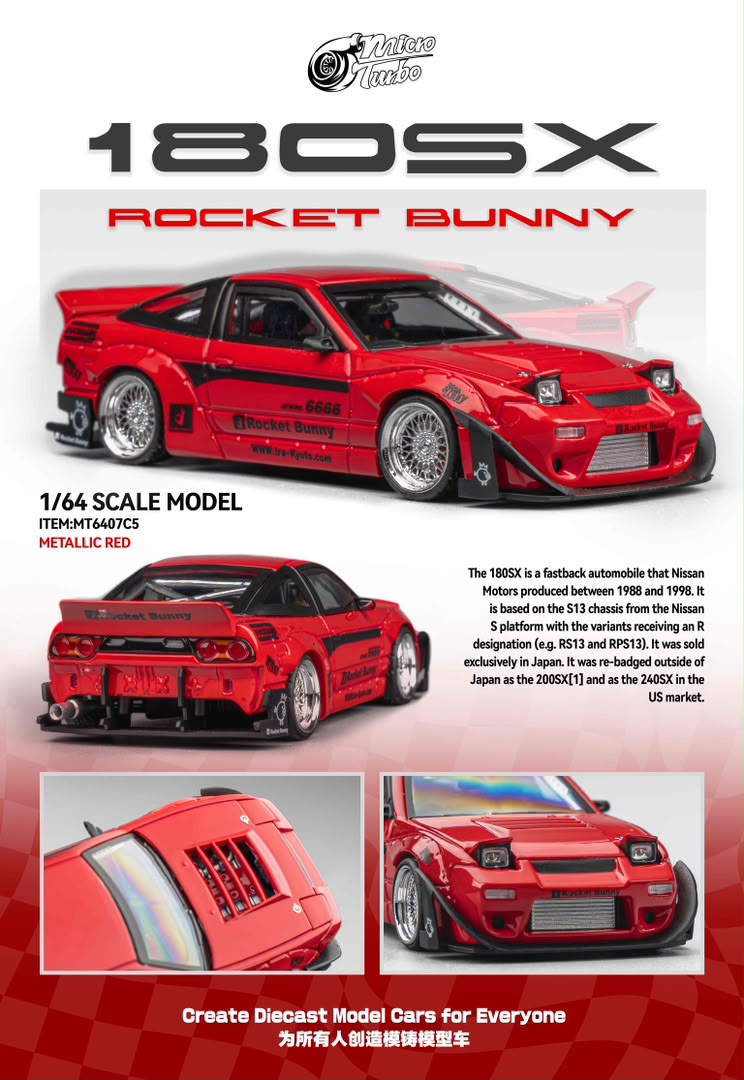 1/64 S13 Silvia 180SX, Pandem Rocket Bunny Wide-body Modified Version - Micro Turbo - MT6407C5