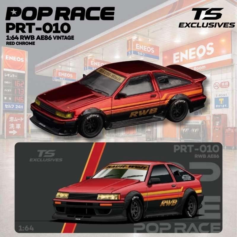 1/64 RWB AE86 Vintage *POPRACE x TOKYO STATION*, red chrome - Pop Race - PRT010 *** Pre Order ***