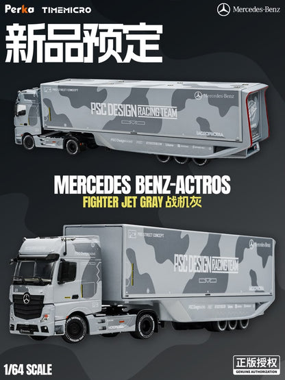 1/64 - Mercedes-Benz Actros Aero Trailer PSC Fighter Jet Gray -  Time Micro x Perka - TM646753 - ***Pre order***
