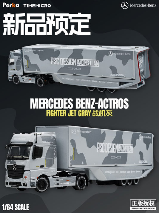 1/64 - Mercedes-Benz Actros Aero Trailer PSC Fighter Jet Gray -  Time Micro x Perka - TM646753 - ***Pre order***