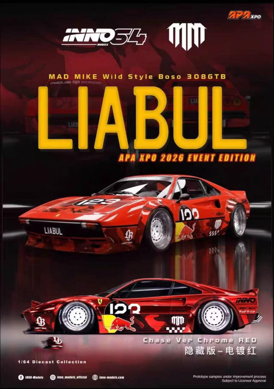 1/64 FOSHAN APAXPO - Inno64 Mad Mike 308GTB "LIABUL" - 2026 Auto Passion Alliance (APAxpo) - Inno64 -   ***coming soon***