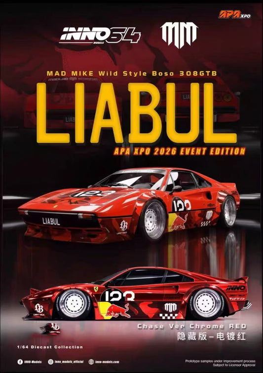 1/64 FOSHAN APAXPO - Inno64 Mad Mike 308GTB "LIABUL" - 2026 Auto Passion Alliance (APAxpo) - Inno64 -   ***coming soon***