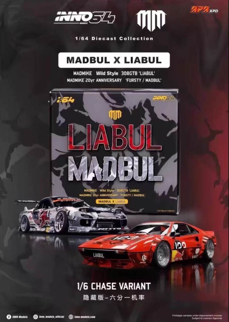 1/64 FOSHAN APAXPO - Inno64 Mad Mike 308GTB "LIABUL" & "FURSTY/MADBUL Anniversary box set  - 2026 Auto Passion Alliance (APAxpo) - Inno64 -   ***coming soon***