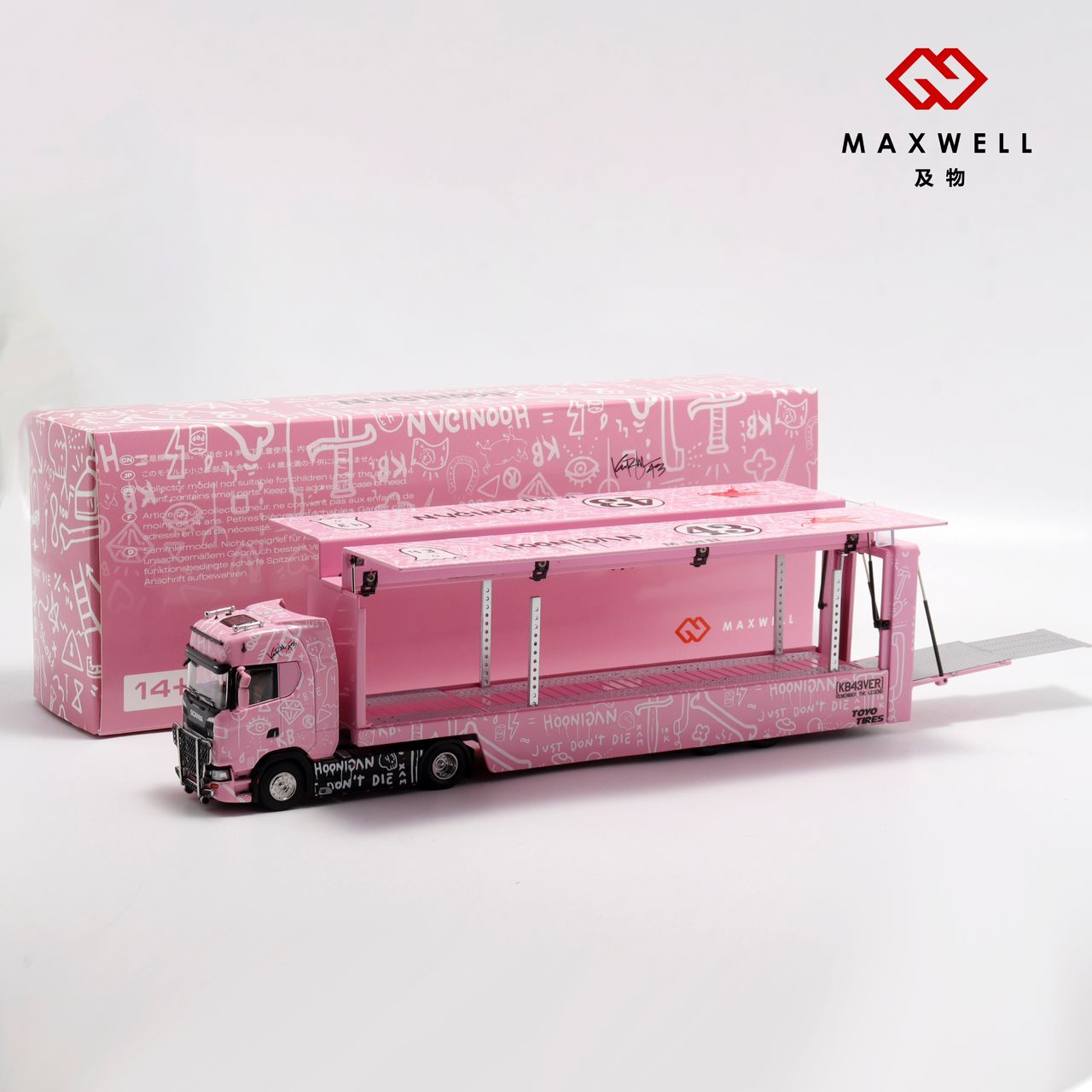 1/64 - Kengfai & Maxwell Scania S730 V8 Double Level Transporter Pink Pig #43