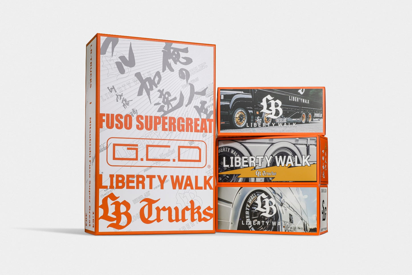 1/64 LBWK Mitsubishi LB-TRUCKS Fuso Super Great 3 Truck Set with Car - GCD Diecast