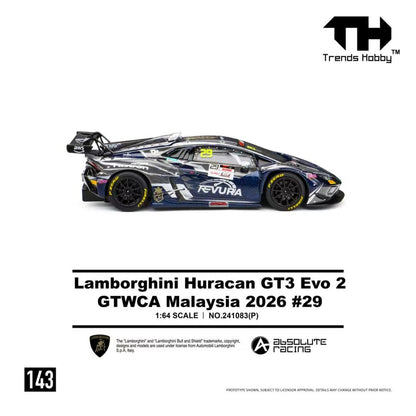 1/64 Lamborghini Huracan GT3 EVO2 GT GTWCA Malaysia 2026 - Trends Hobby - 241083(P) - 143