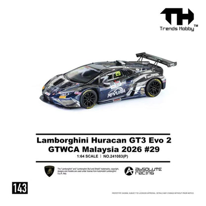 1/64 Lamborghini Huracan GT3 EVO2 GT GTWCA Malaysia 2026 - Trends Hobby - 241083(P) - 143
