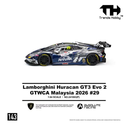 1/64 Lamborghini Huracan GT3 EVO2 GT GTWCA Malaysia 2026 - Trends Hobby - 241083(P) - 143