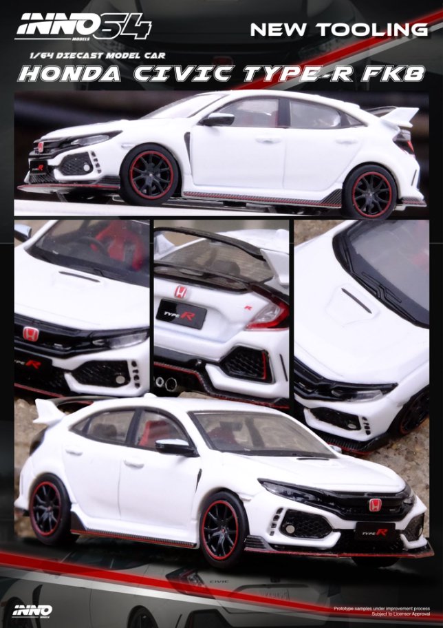 1/64 HONDA CIVIC TYPR-R (FK8) White  - Inno64 - IN64-FK8-WHI