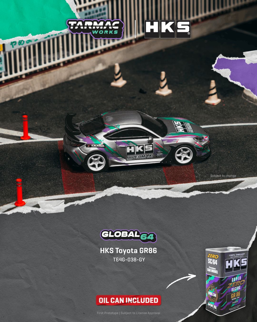 1/64 HKS Toyota GR86 Grey - Tarmac Models - T64G-038-GY