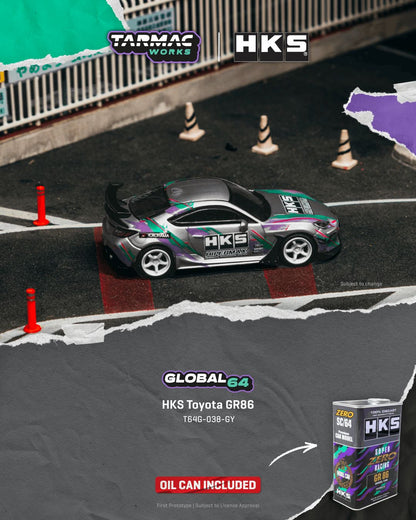 1/64 HKS Toyota GR86 Grey - Tarmac Models - T64G-038-GY