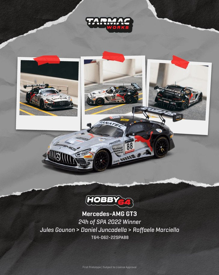 1/64 Mercedes-AMG GT3 24h of SPA 2022 Winner Jules Gounon / Daniel Juncadella / Raffaele Marciello - Tarmac Works - T64-062-22SPA88 ** Pre Order**