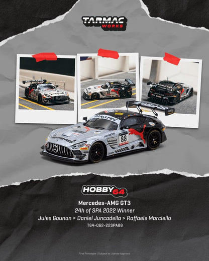 1/64 Mercedes-AMG GT3 24h of SPA 2022 Winner Jules Gounon / Daniel Juncadella / Raffaele Marciello - Tarmac Works - T64-062-22SPA88 ** Pre Order**