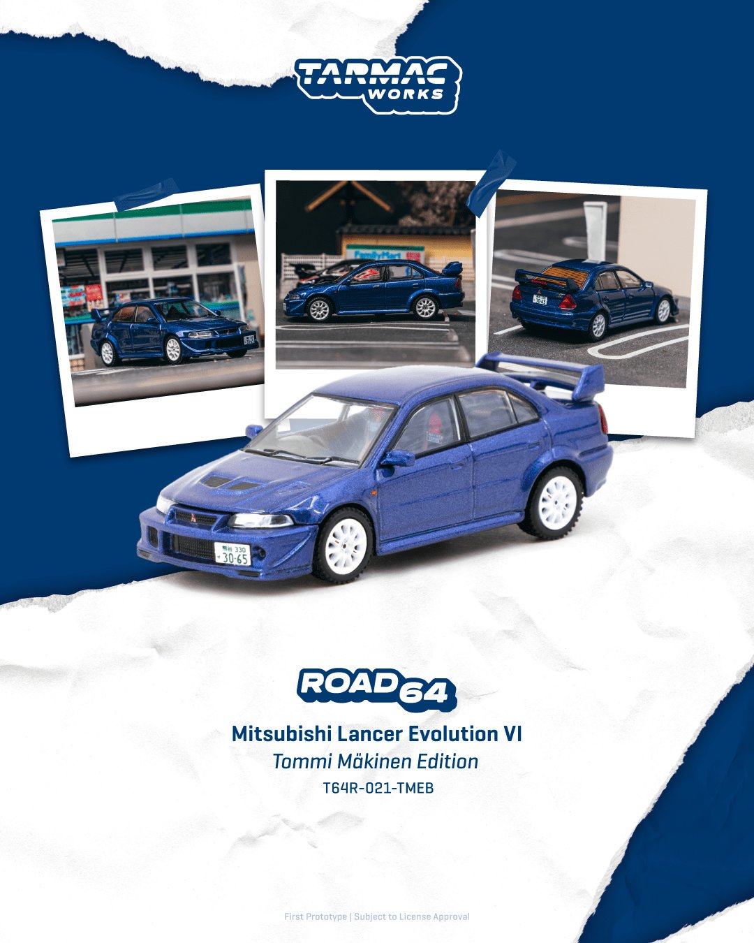 1/64 Mitsubishi Lancer Evolution VI, Tommi Mäkinen Edition, blue - Tarmac Models - TC-T64R-021-TMEB