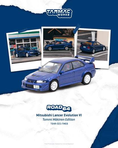 1/64 Mitsubishi Lancer Evolution VI, Tommi Mäkinen Edition, blue - Tarmac Models - TC-T64R-021-TMEB