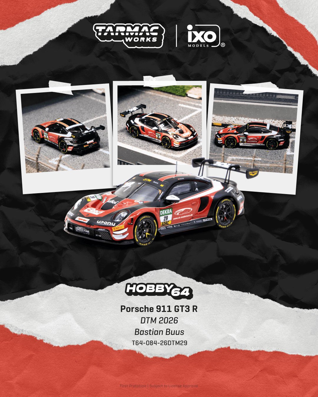 1/64 Porsche 911 GT3 R DTM 2026 Bastian Buus - Tarmac Works - T64-084-26DTM29