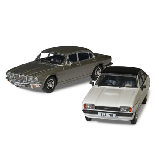 1/43 - SCREEN STARS - FORD CAPRI MK2 2.0S DIAMOND WHITE, JAGUAR XJ6 SERIES 2 SILVER (MINDER). - Corgi - CC91992
