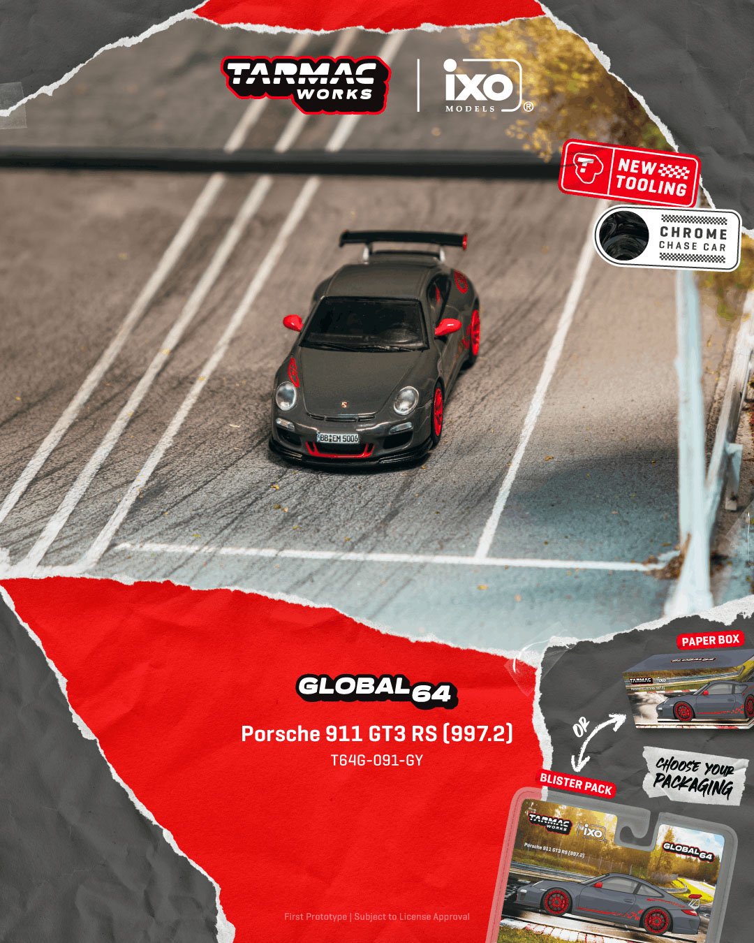 1/64 Porsche 911 GT3 RS (997.2) Grey - Tarmac Models - T64G-091-GY