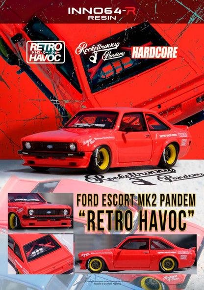 1/64 FORD ESCORT MK2 PANDEM "EMOTION" RETRO HAVOC Red - Inno64 - IN64R-MK2P-RED