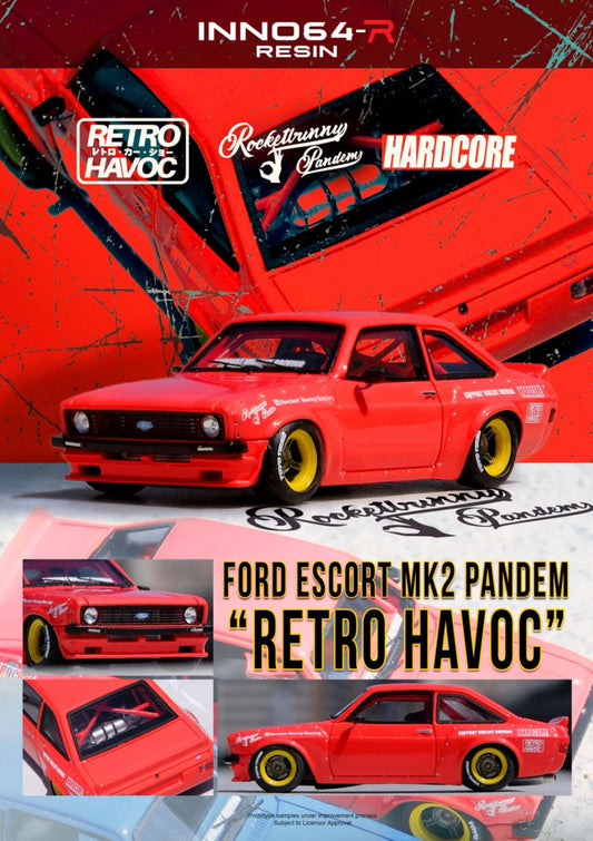 1/64 FORD ESCORT MK2 PANDEM "EMOTION" RETRO HAVOC Red - Inno64 - IN64R-MK2P-RED