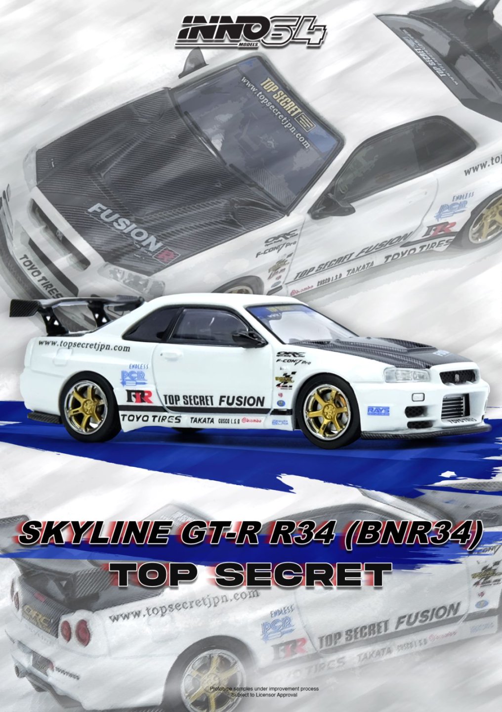 1/64 NISSAN TOP SECRET R34 GT-R White - Inno64 - IN64-R34TS-WHI