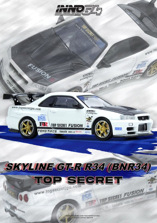 1/64 NISSAN TOP SECRET R34 GT-R White - Inno64 - IN64-R34TS-WHI