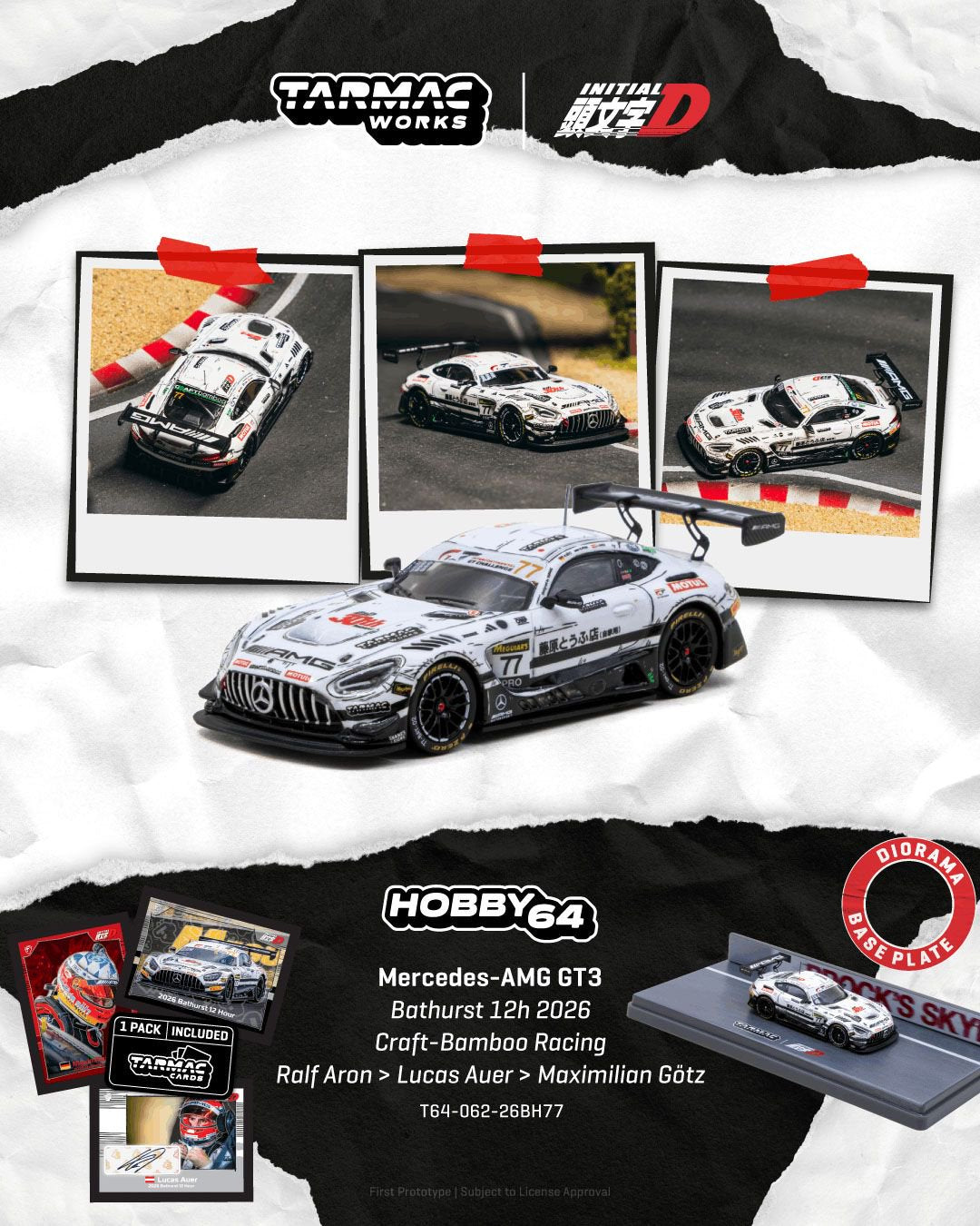 1/64 Mercedes-AMG GT3 Bathurst 12h 2026 Craft-Bamboo Racing Ralf Aron / Lucas Auer / Maximilian Götz - Tarmac Works - T64-062-26BH77