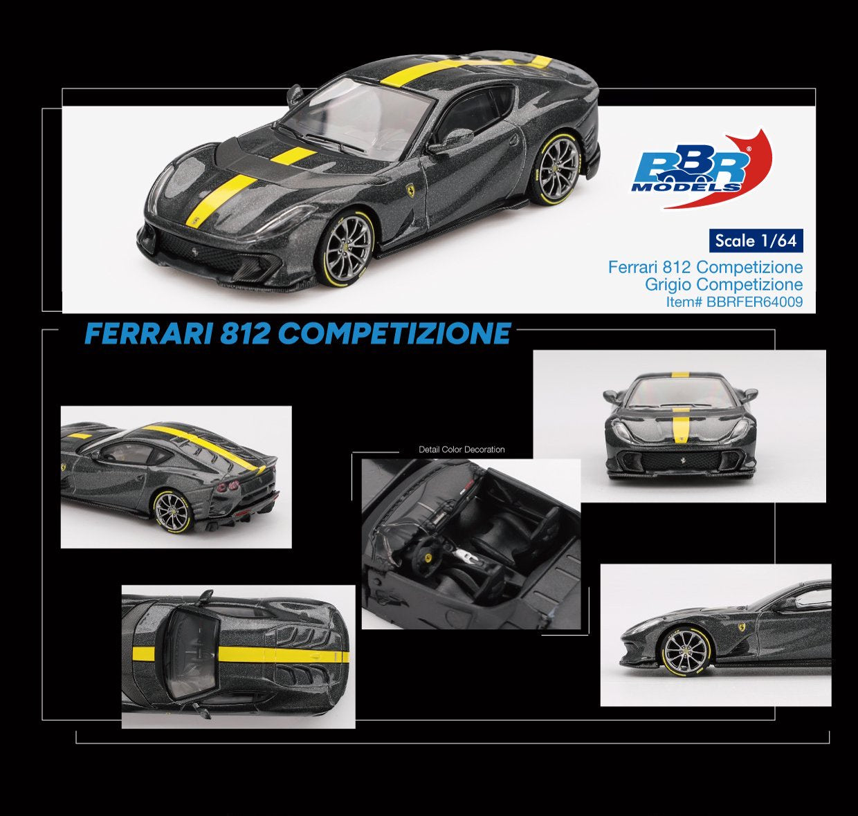 1:64 FERRARI 812 COMPETIZIONE GRIGIO COMPETIZIONE - BBR Models - BBRFER64009