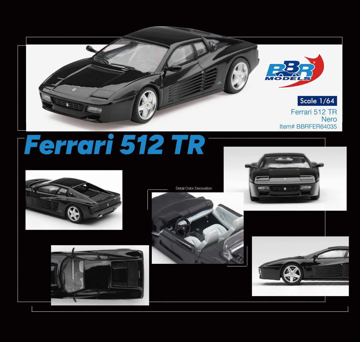1/64 Ferrari 512 TR Nero - BBR Models - BBRFER64035