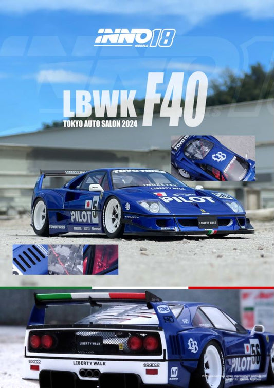 1:18 LBWK F40 Blue Tokyo Auto Salon 2024 - INNO 18 - IN18-LBWKF40-TAS24