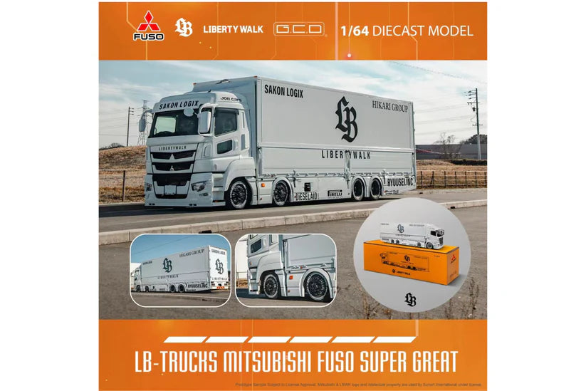 1:64 - Mitsubishi Fuso Super Great Transporter LBWK Liberty Walk LB-Trucks (White) - GCD - KS-073-301
