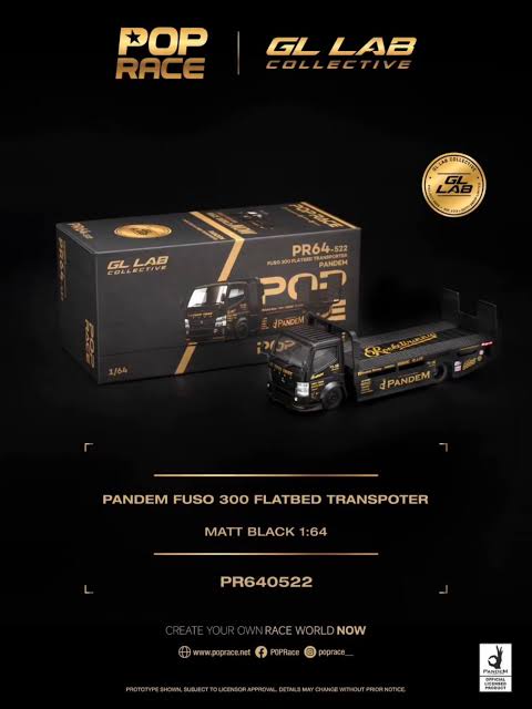 1/64 POP RACE x GL LAB Pandem Fuso 300 Flatbed Transporter Matte Black | 2026 Stance Garage Taiwan - Poprace - PR640522 *** Pre order ***