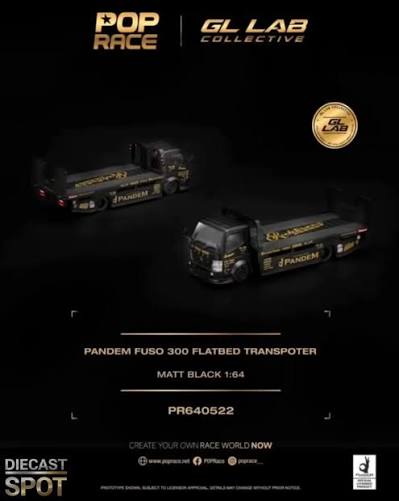 1/64 POP RACE x GL LAB Pandem Fuso 300 Flatbed Transporter Matte Black | 2026 Stance Garage Taiwan - Poprace - PR640522 *** Pre order ***