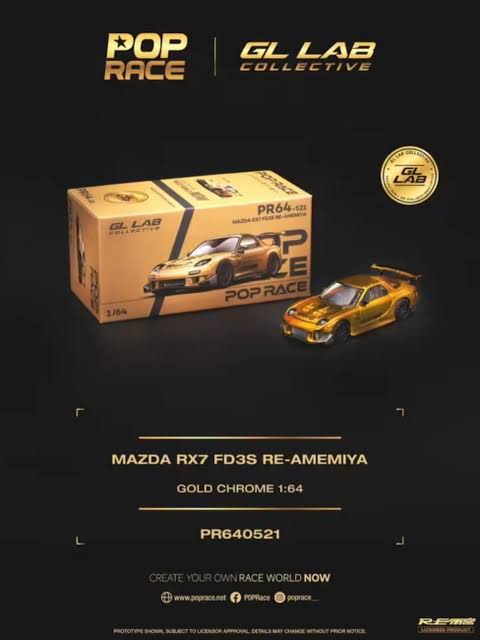 1/64 POP RACE x GL LAB Mazda RX-7 RE-AMEMIYA Gold Chrome | 2026 Stance Garage Taiwan - Poprace - PR640521 *** Pre order ***