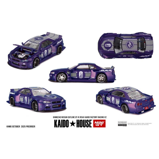 1/64 NISSAN SKYLINE GT-R (R34) KAIDO RACING FACTORY V2 - Mini GT - MGTKHMG240