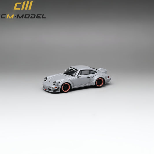 1/64 - PORSCHE - 911 964 RWB RAUH-WELT COUPE WITH RACING SET WHEELS AND WING 1987 - LIGHT GREY - CM Models