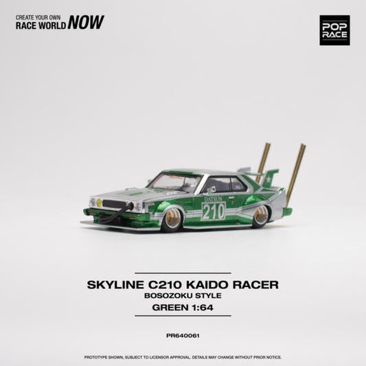 1/64 SKYLINE C210 KAIDO RACER (BOSOZOKU STYLE) SILVER/GREEN - PR640061