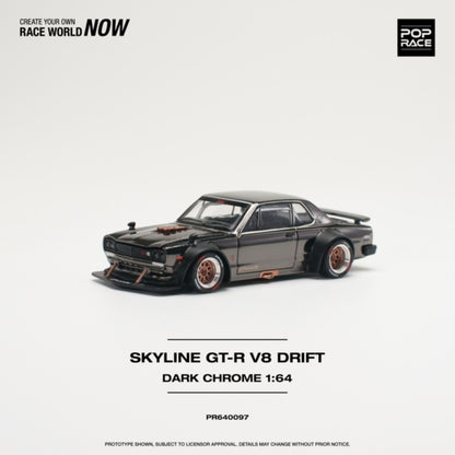 1/64 SKYLINE GT-R V8 DRIFT (HAKOSUKA) DARK CHROME - PR640097